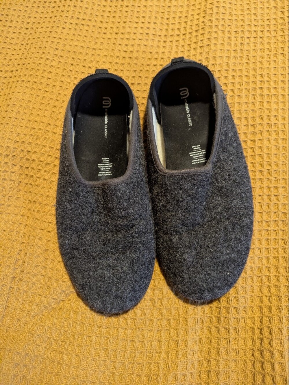 mahabis Classic Men's Dark Gray Wool Slip-On Slippers, 43